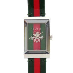 Like new Gucci G Frame 147.4 stainless steel leather watch with green and red...